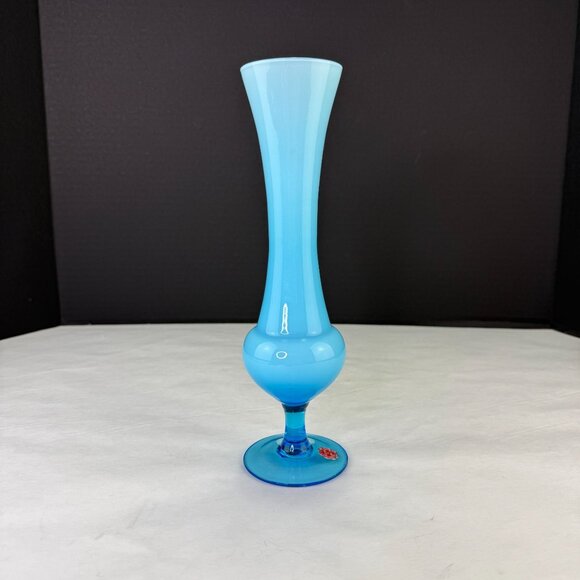 Vintage Blue Opaline Glass Bud Vase Made in Italy 9.5 Inch - Picture 4 of 9